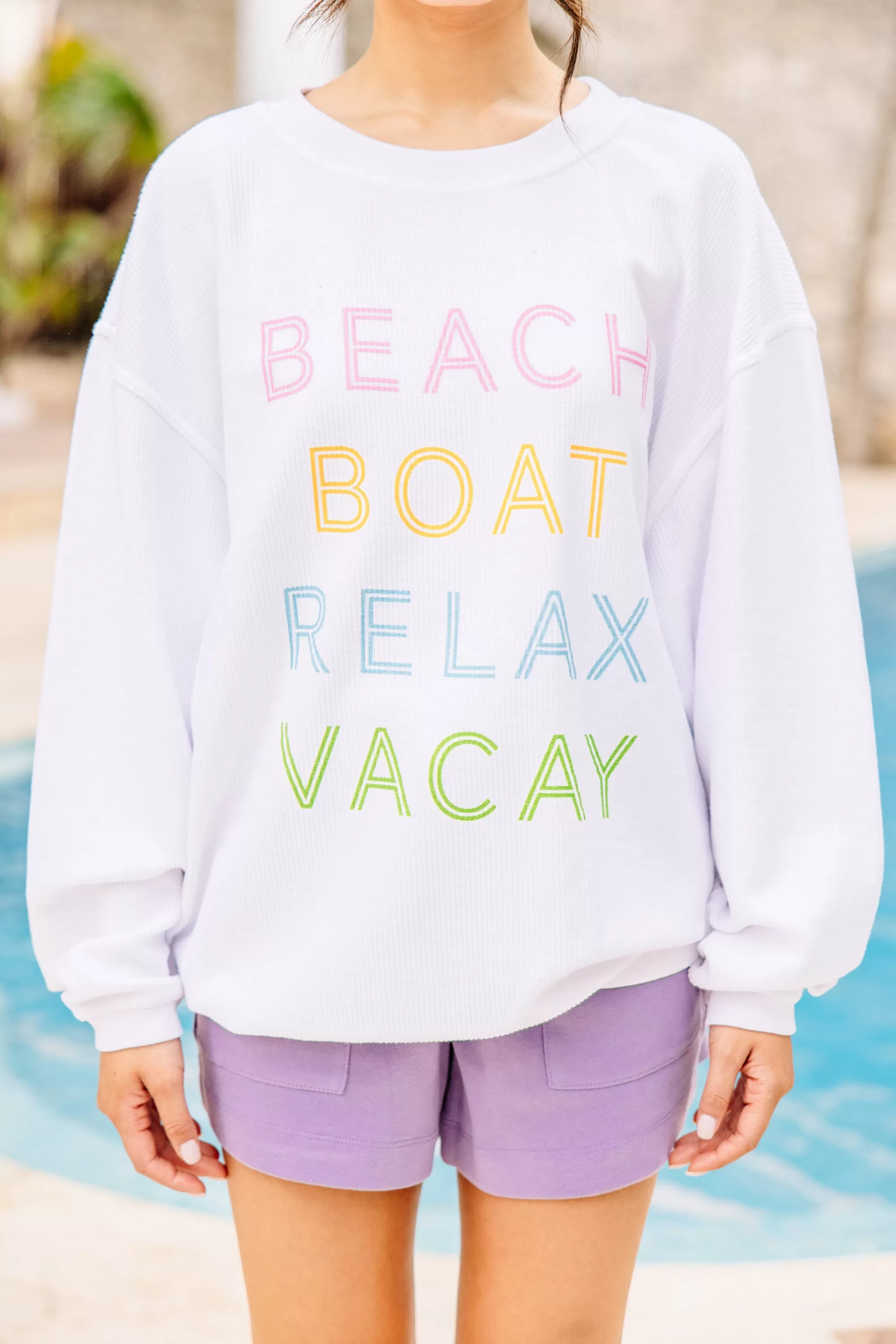 Beach Boat Relax White Corded Sweatshirt