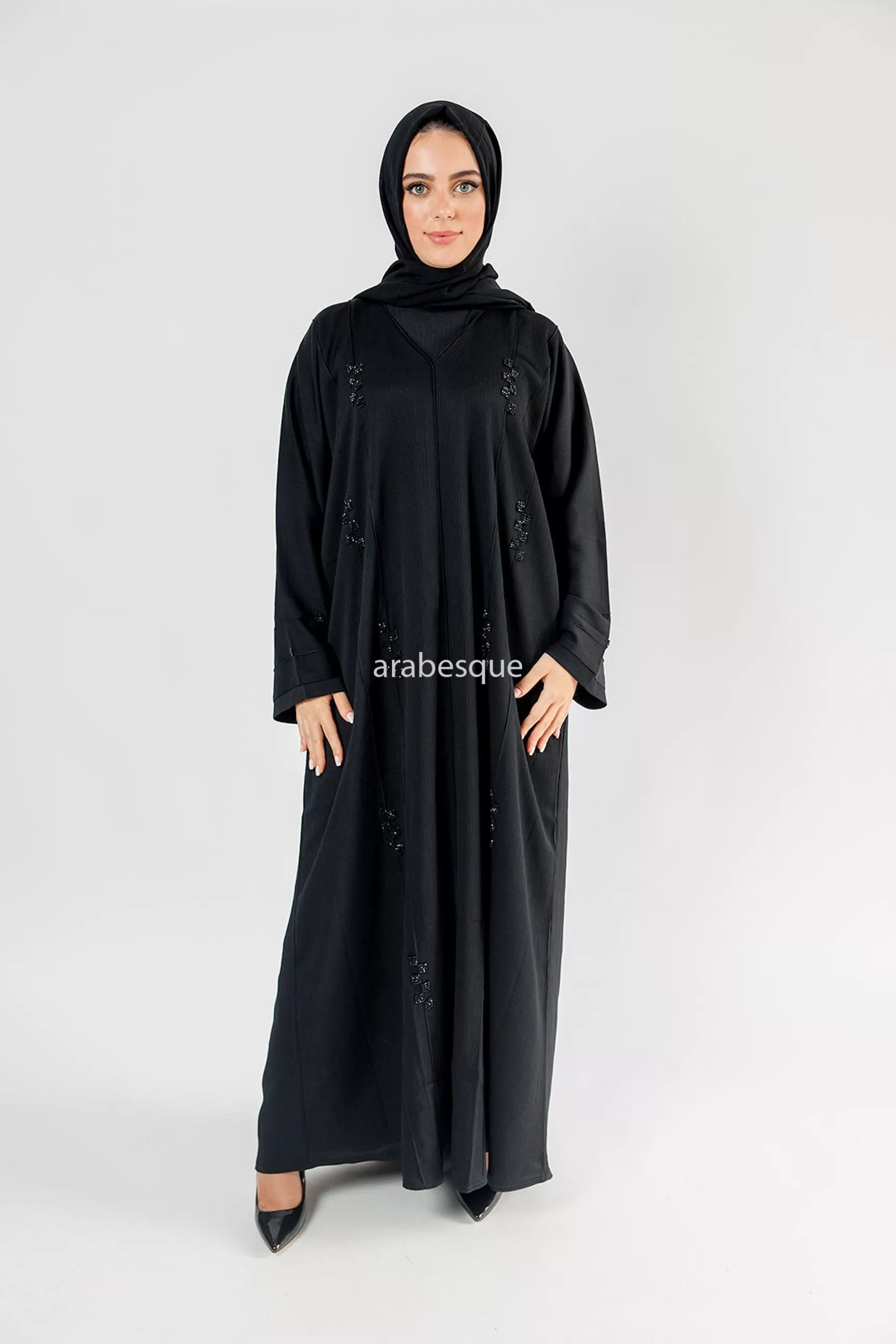 Beaded Front Textured Closed Abaya -5 Colours