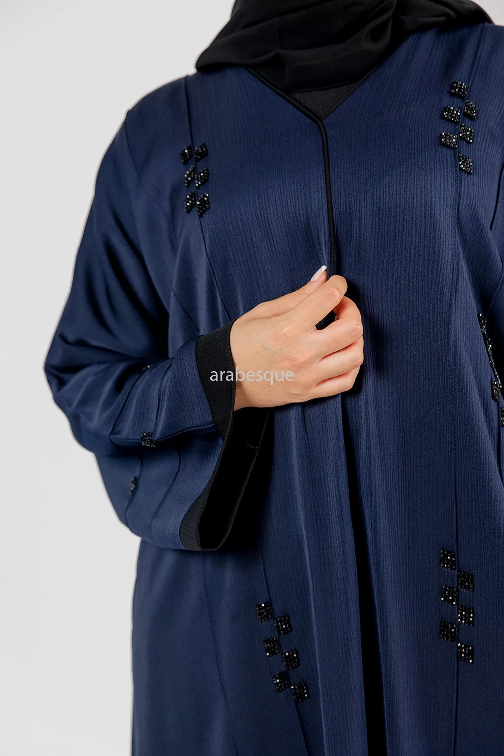 Beaded Front Textured Closed Abaya -5 Colours