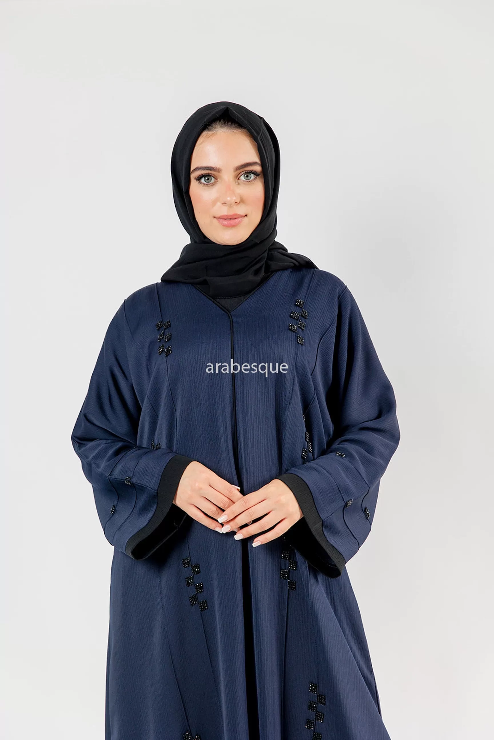 Beaded Front Textured Closed Abaya -5 Colours