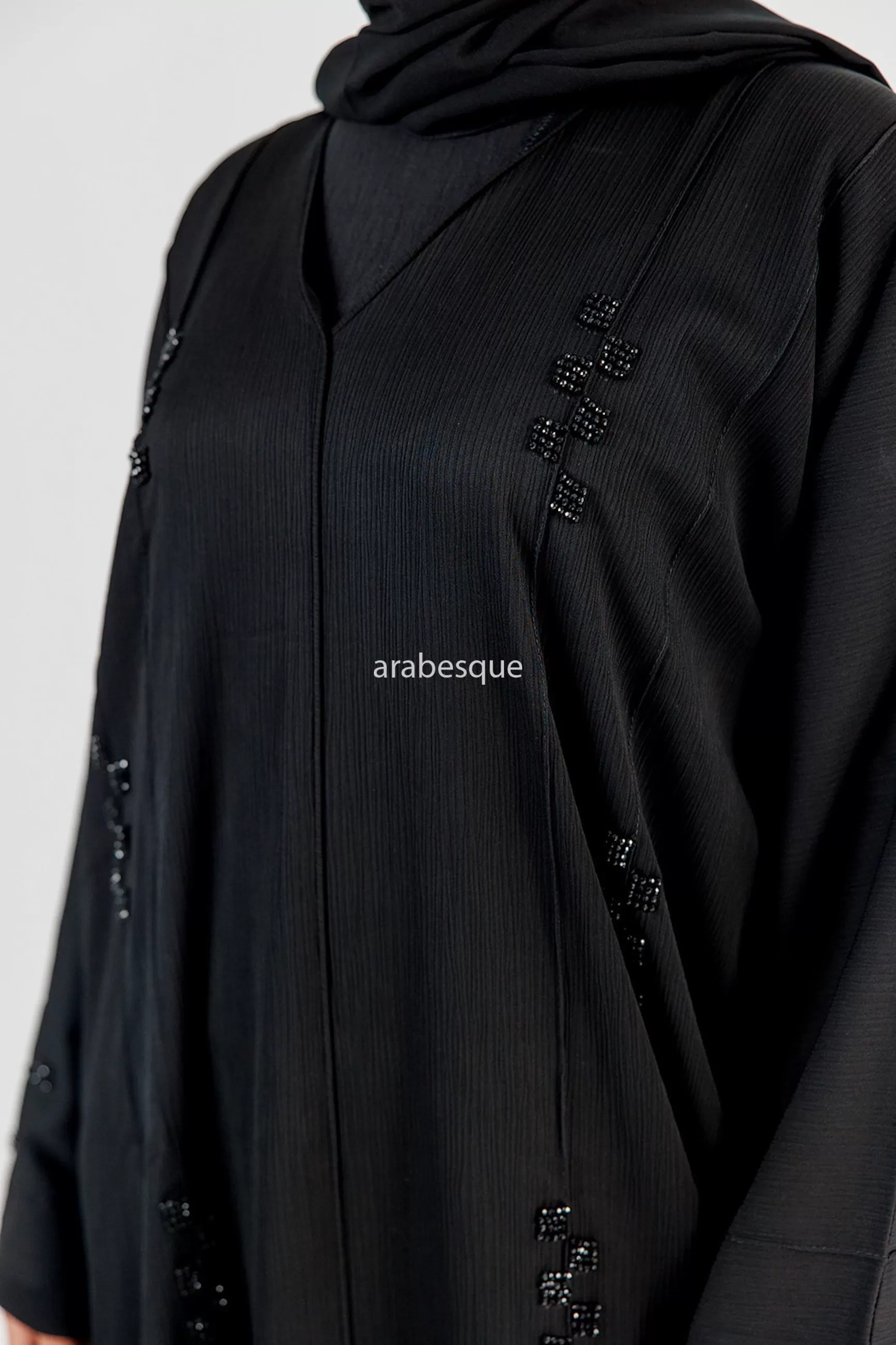 Beaded Front Textured Closed Abaya -5 Colours