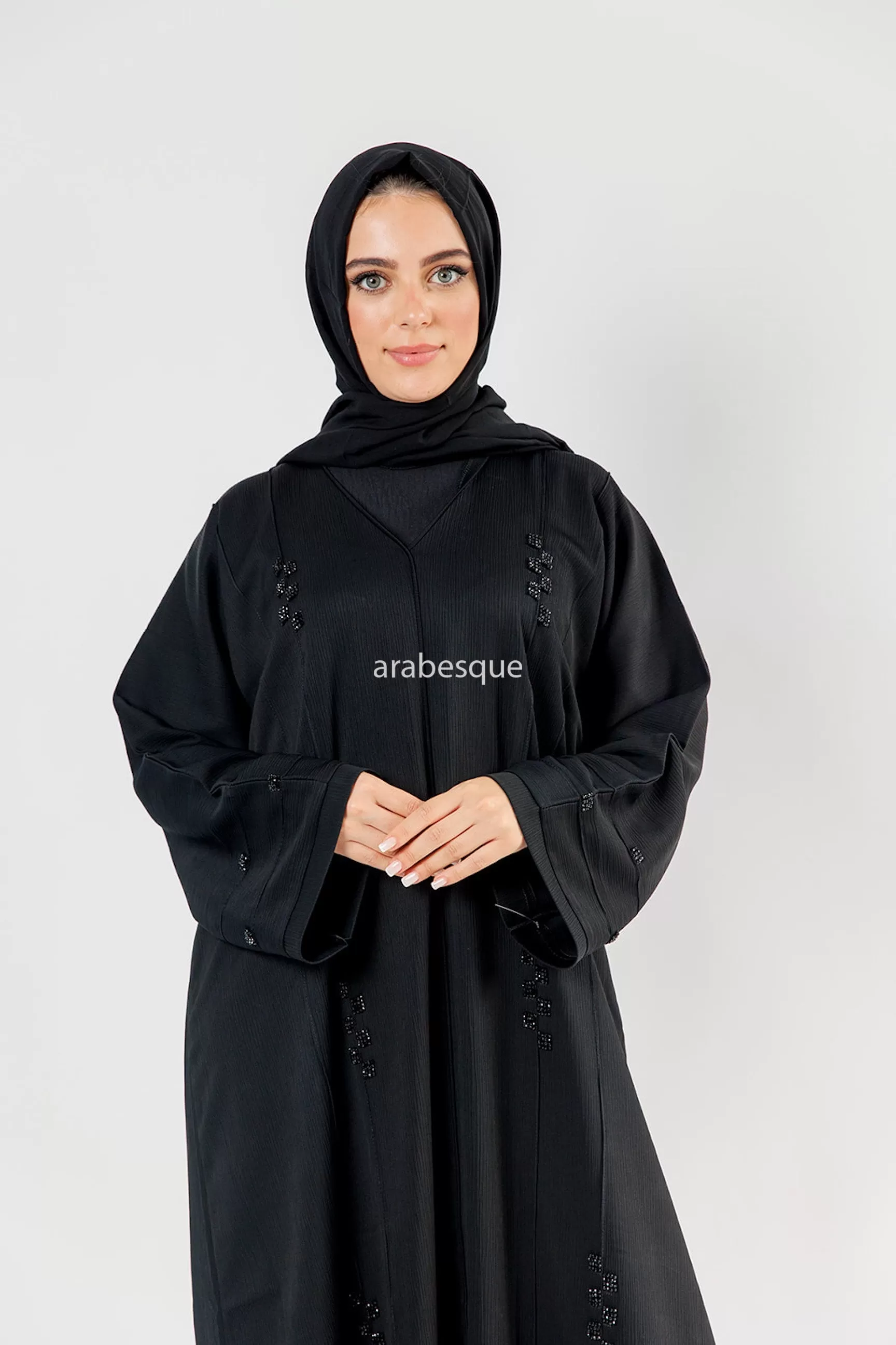 Beaded Front Textured Closed Abaya -5 Colours