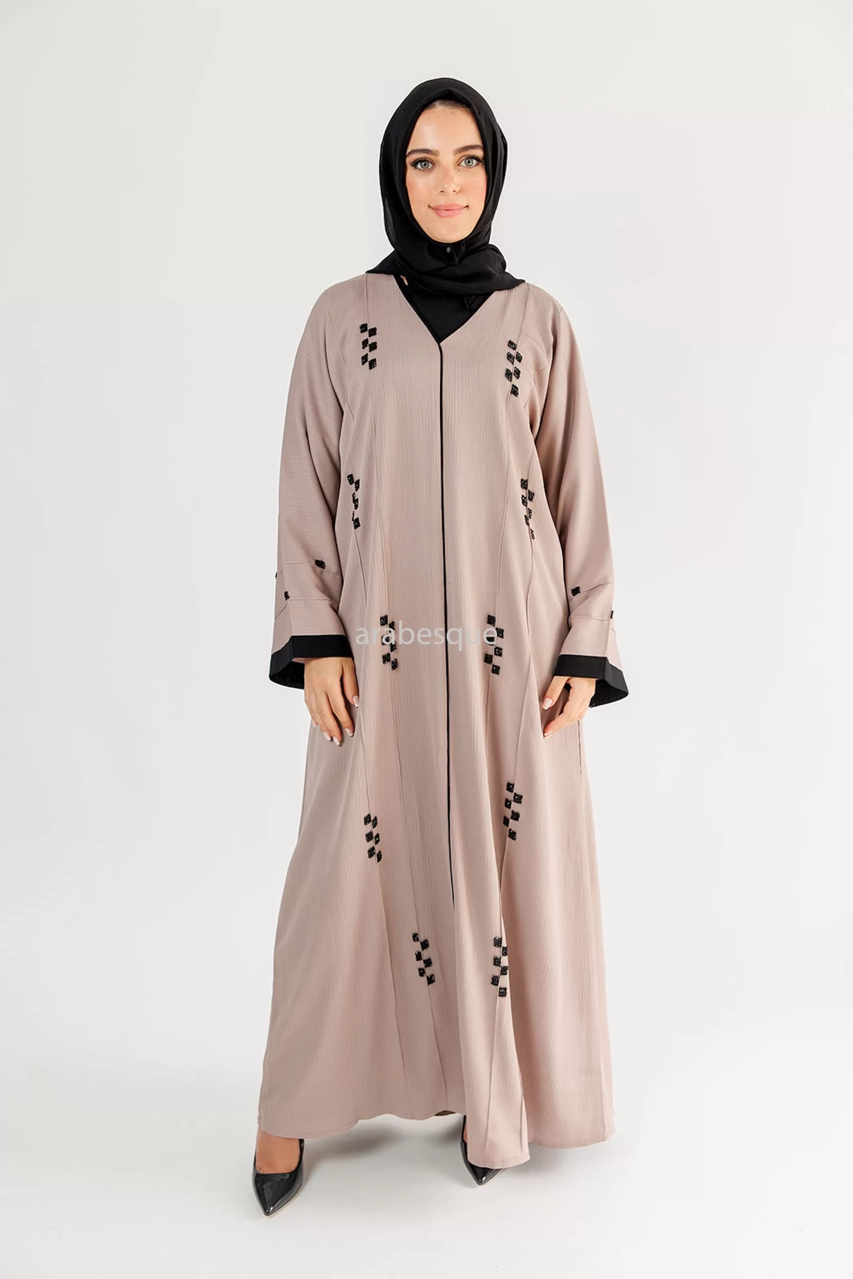 Beaded Front Textured Closed Abaya -5 Colours