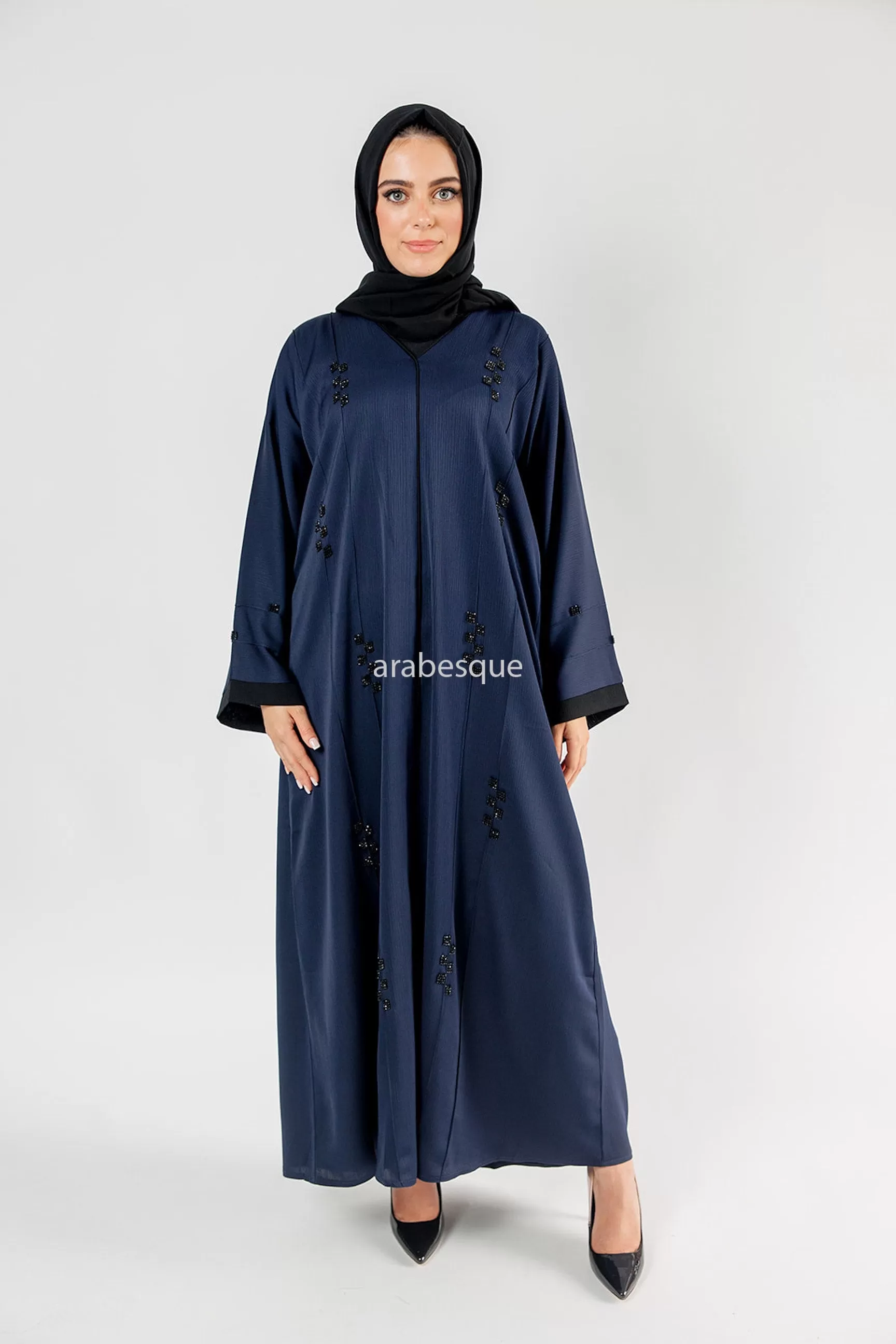 Beaded Front Textured Closed Abaya -5 Colours