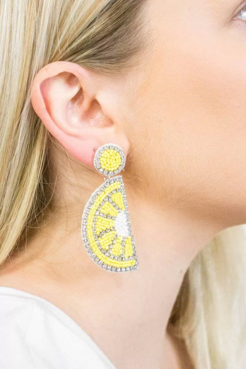 Beaded Lemon Slice Earrings