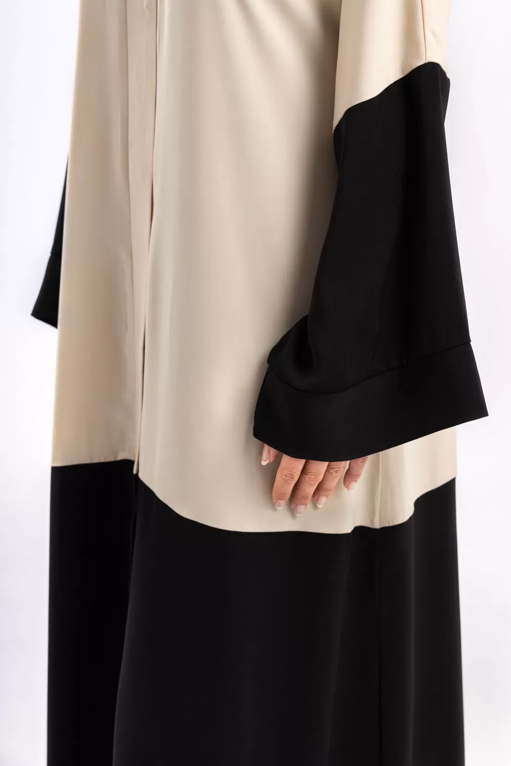 Beige Black Open Abaya