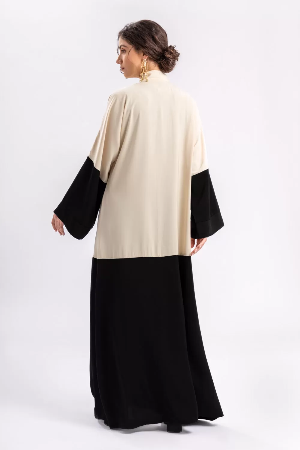 Beige Black Open Abaya