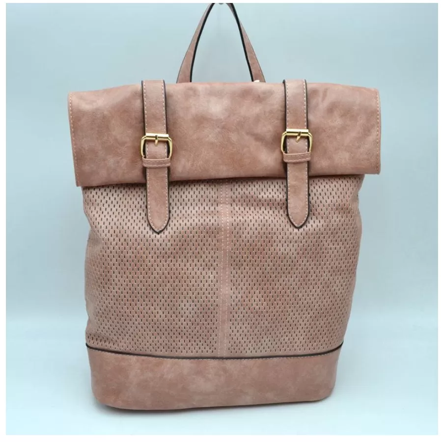 Belted foldover backpack - blush