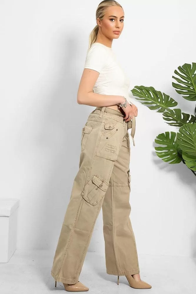 Belted Waistband Utility Pockets Cargo Trousers