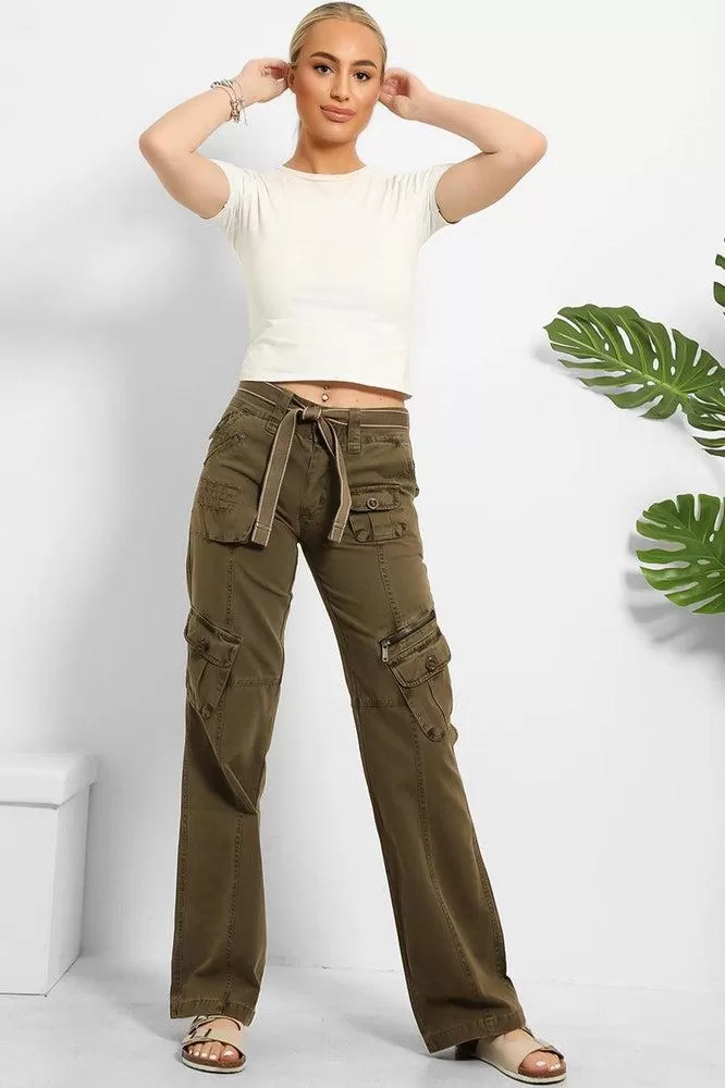 Belted Waistband Utility Pockets Cargo Trousers