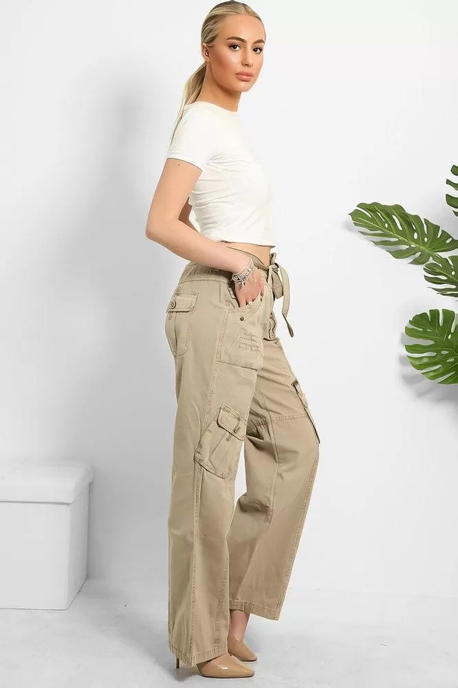 Belted Waistband Utility Pockets Cargo Trousers