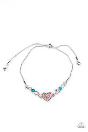 Big-Hearted Beam Multi Blue and Pink Rhinestone Heart Slide Bracelet - Paparazzi Accessories