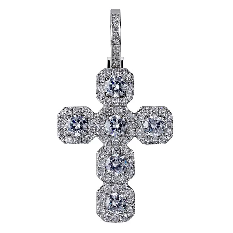 Big Iced Out Cubic Zirconia Cross Pendant Micro Pave With 12mm Cuban Style Chain Necklace