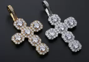 Big Iced Out Cubic Zirconia Cross Pendant Micro Pave With 12mm Cuban Style Chain Necklace