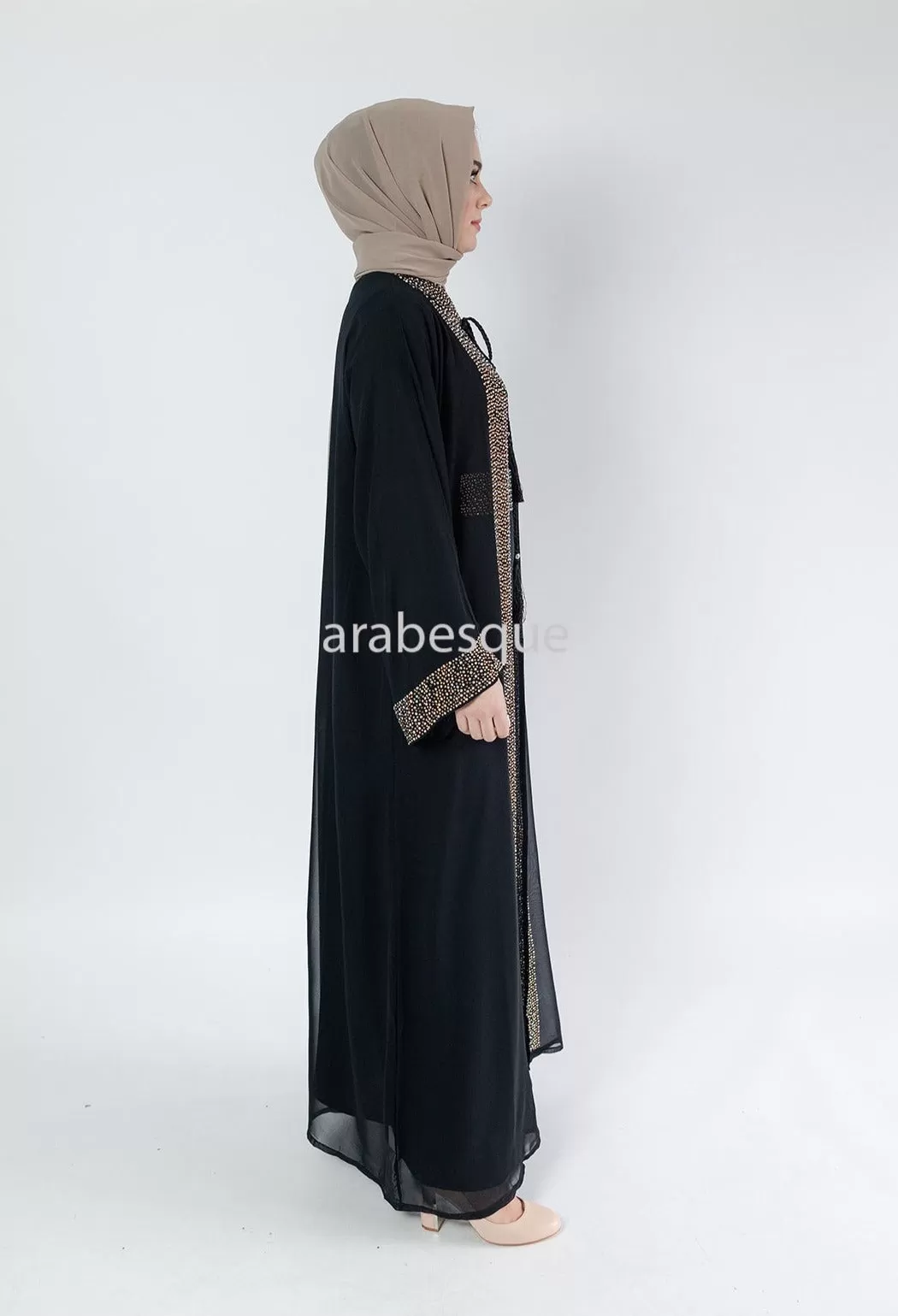 Black Abaya set with Belt diamante detailing