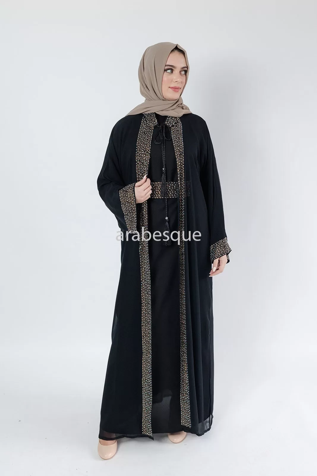 Black Abaya set with Belt diamante detailing