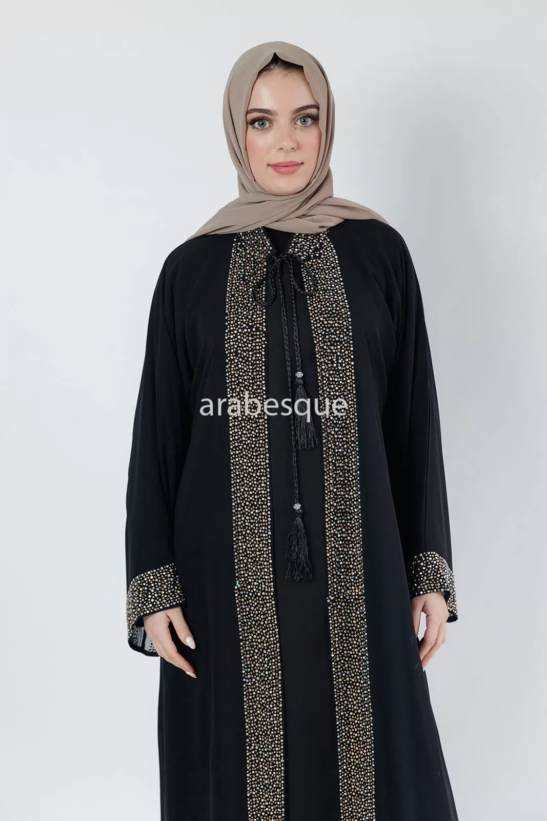 Black Abaya set with Belt diamante detailing