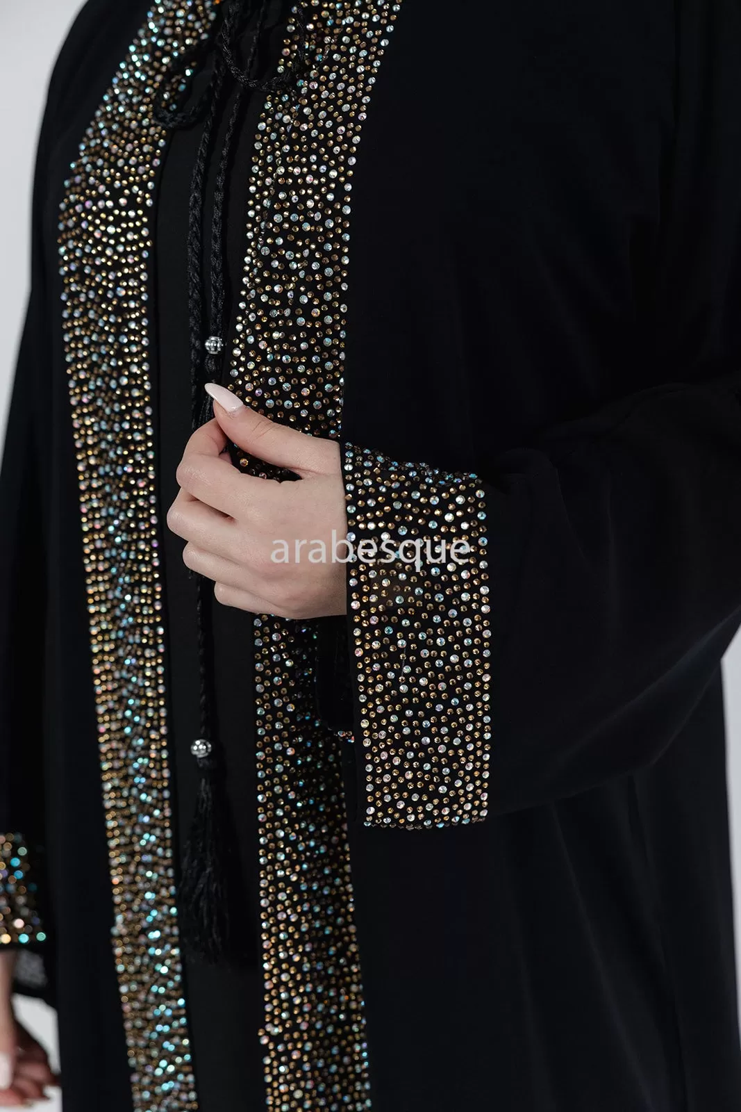 Black Abaya set with Belt diamante detailing