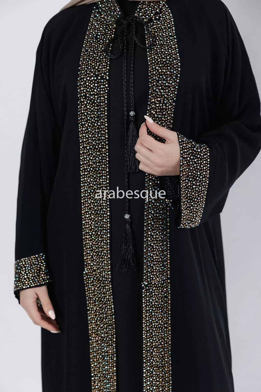 Black Abaya set with Belt diamante detailing