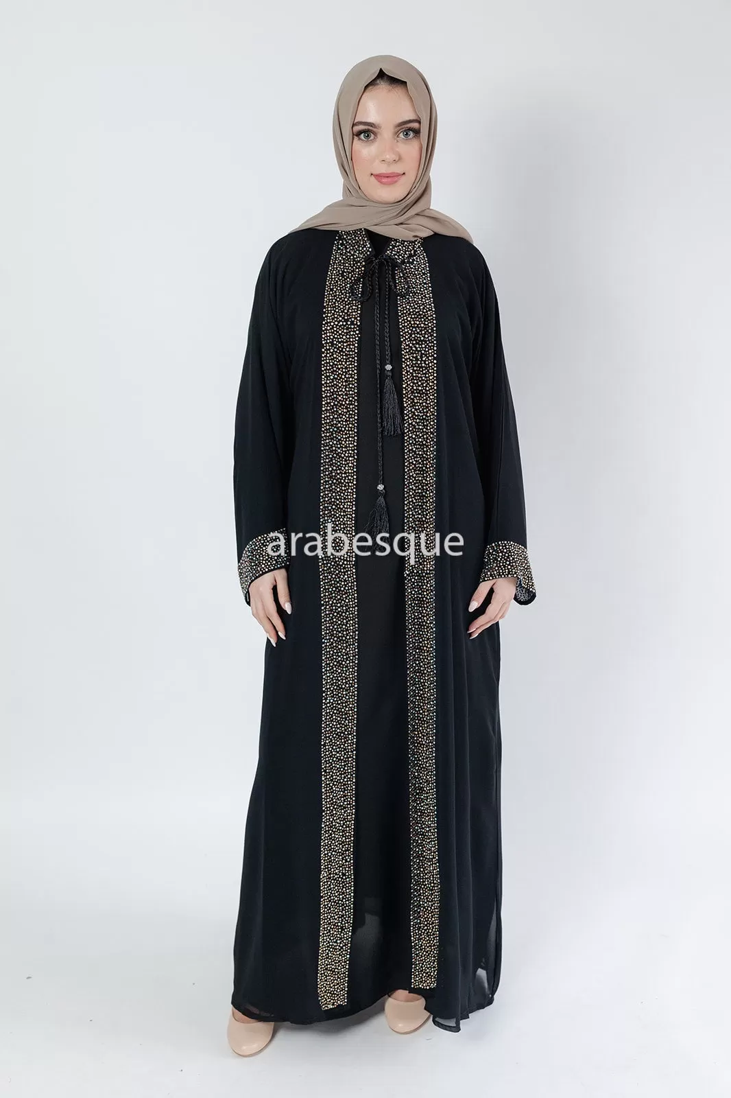 Black Abaya set with Belt diamante detailing