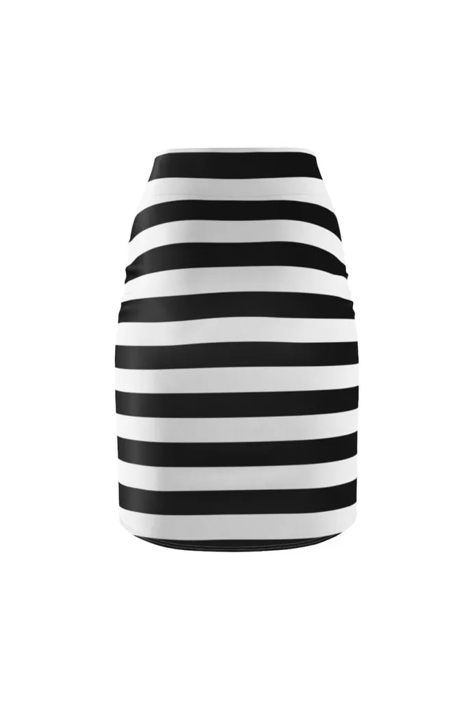 Black and White Striped Women's Pencil Skirt