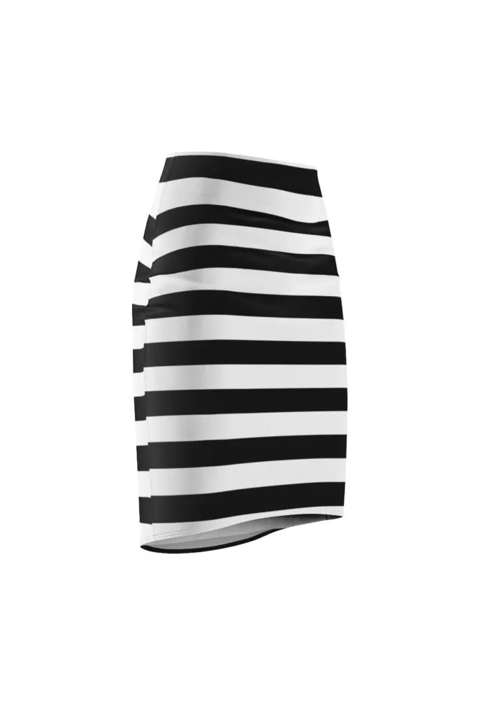 Black and White Striped Women's Pencil Skirt