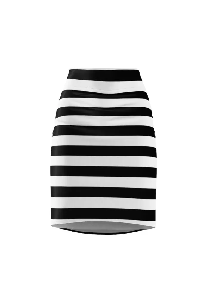 Black and White Striped Women's Pencil Skirt