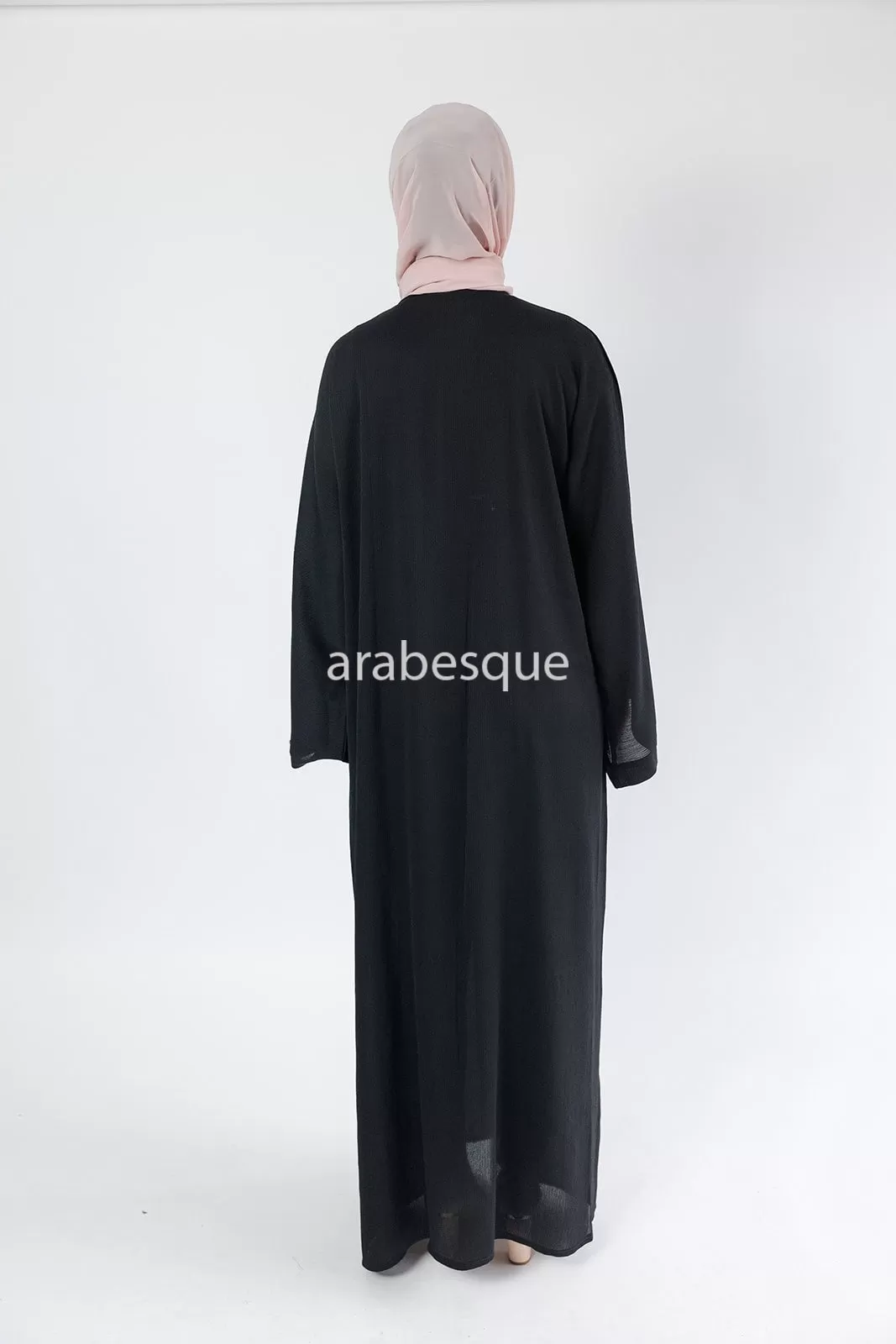 Black Beaded textured Open Abaya