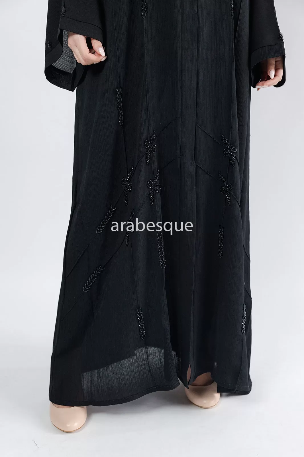 Black Beaded textured Open Abaya