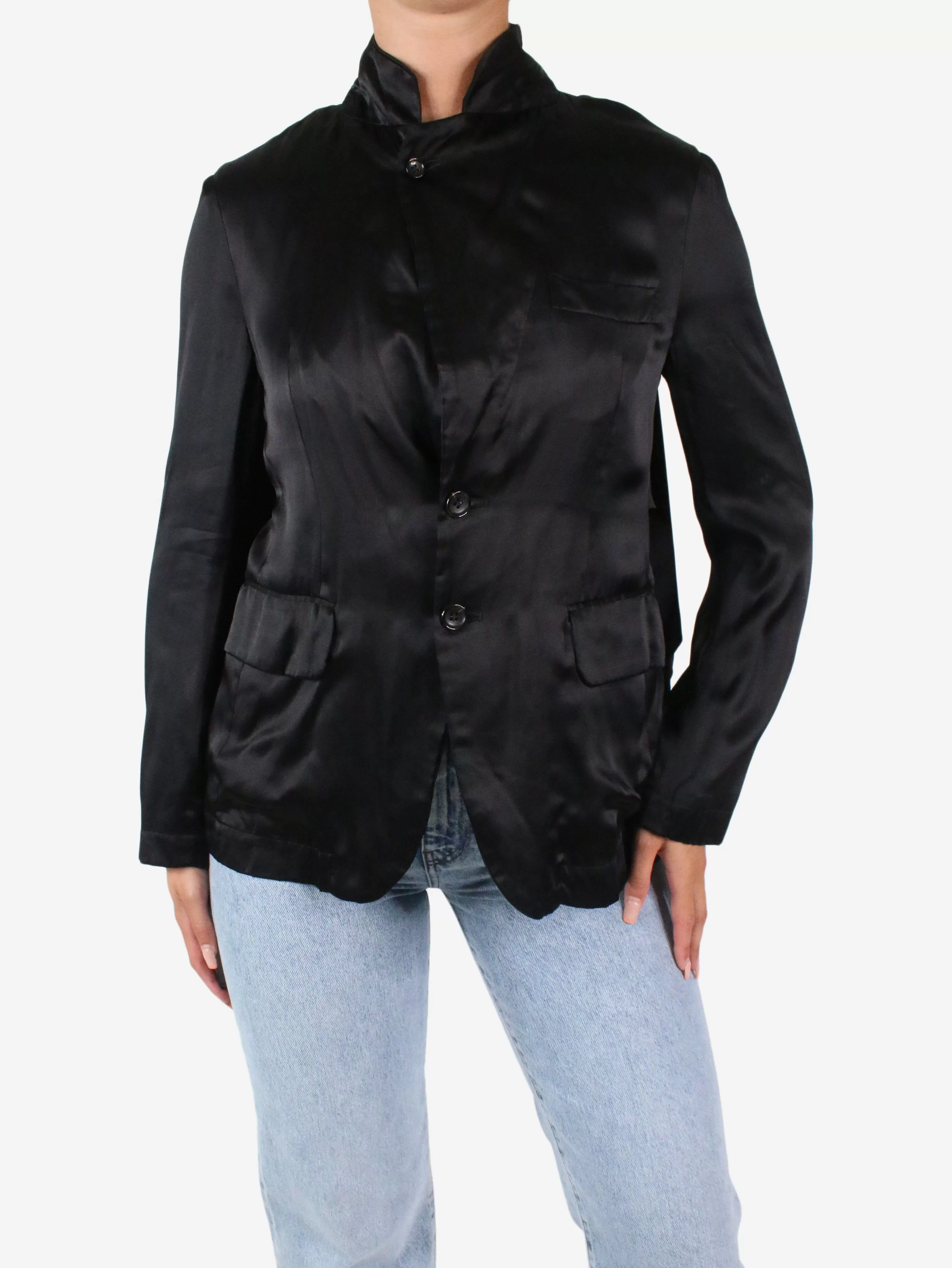 Black belted satin jacket - size UK 8