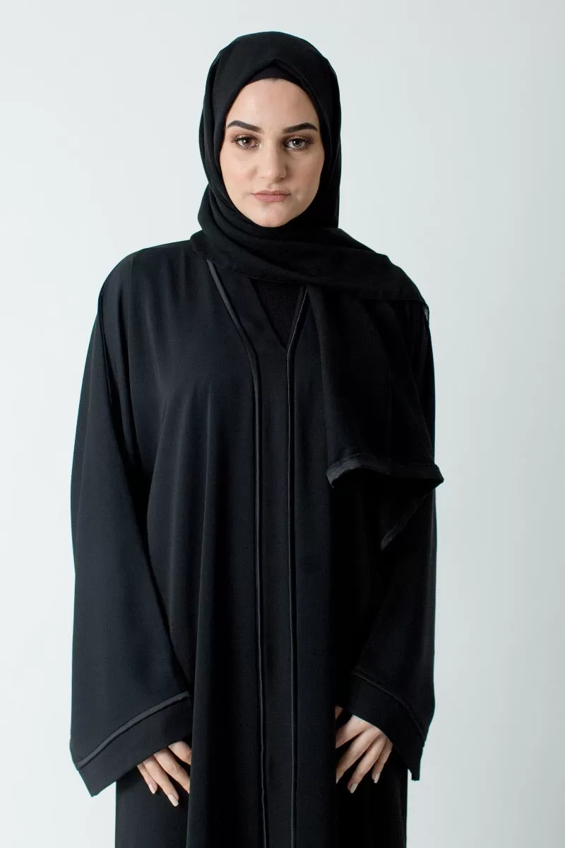 Black Border Open Abaya