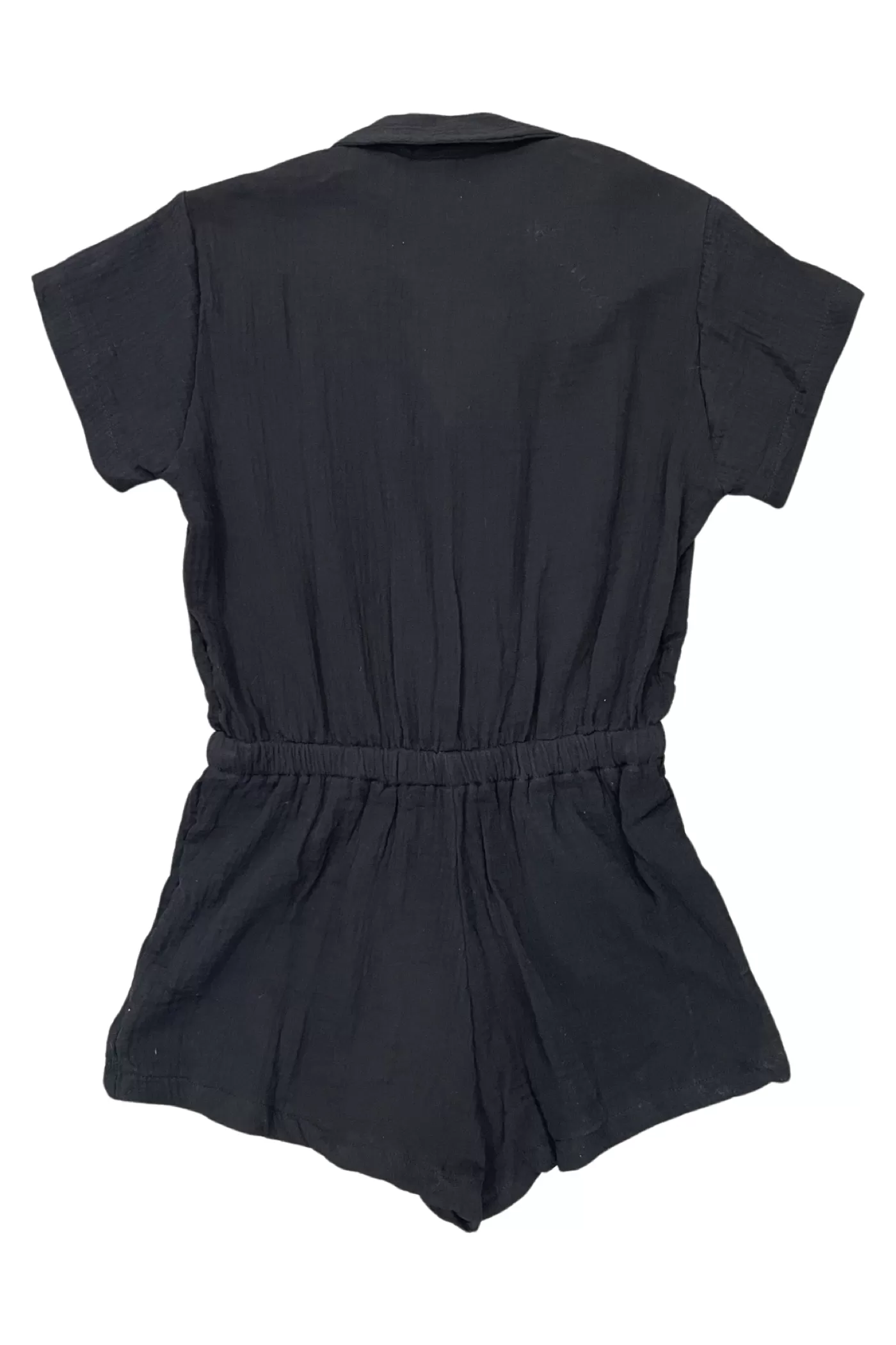 Black Gauze Button Up Short Sleeve Romper