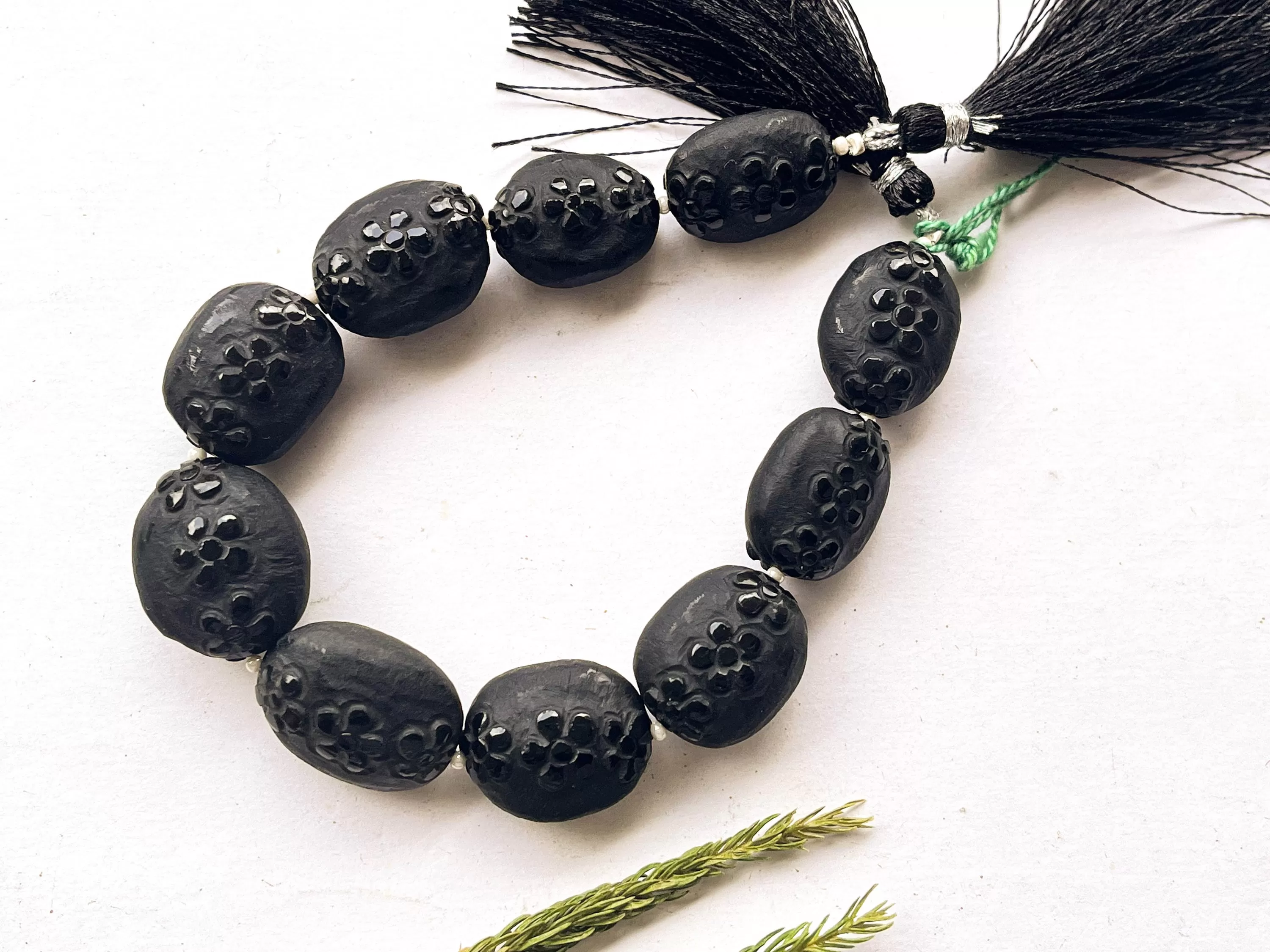 Black Onyx Carved Frosted Beads