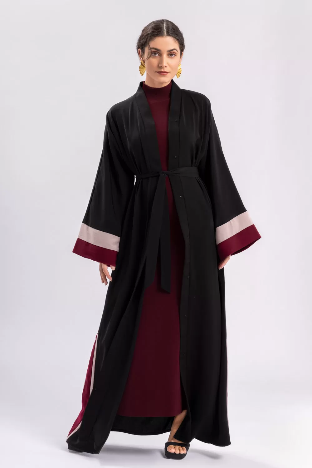 Black Red Open Abaya