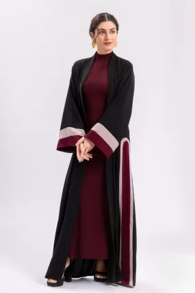 Black Red Open Abaya