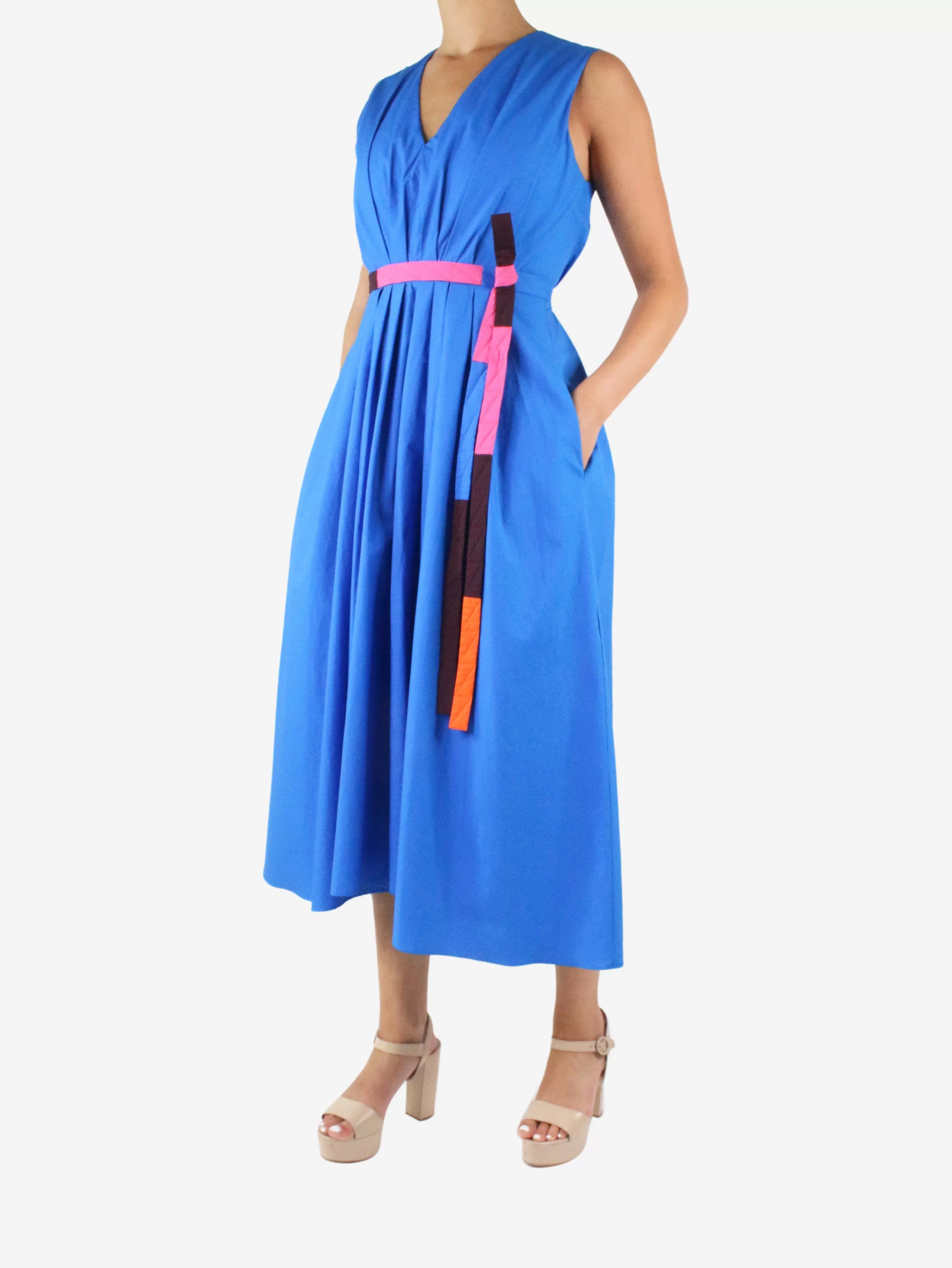 Blue alenya belted cotton-poplin dress - size UK 10