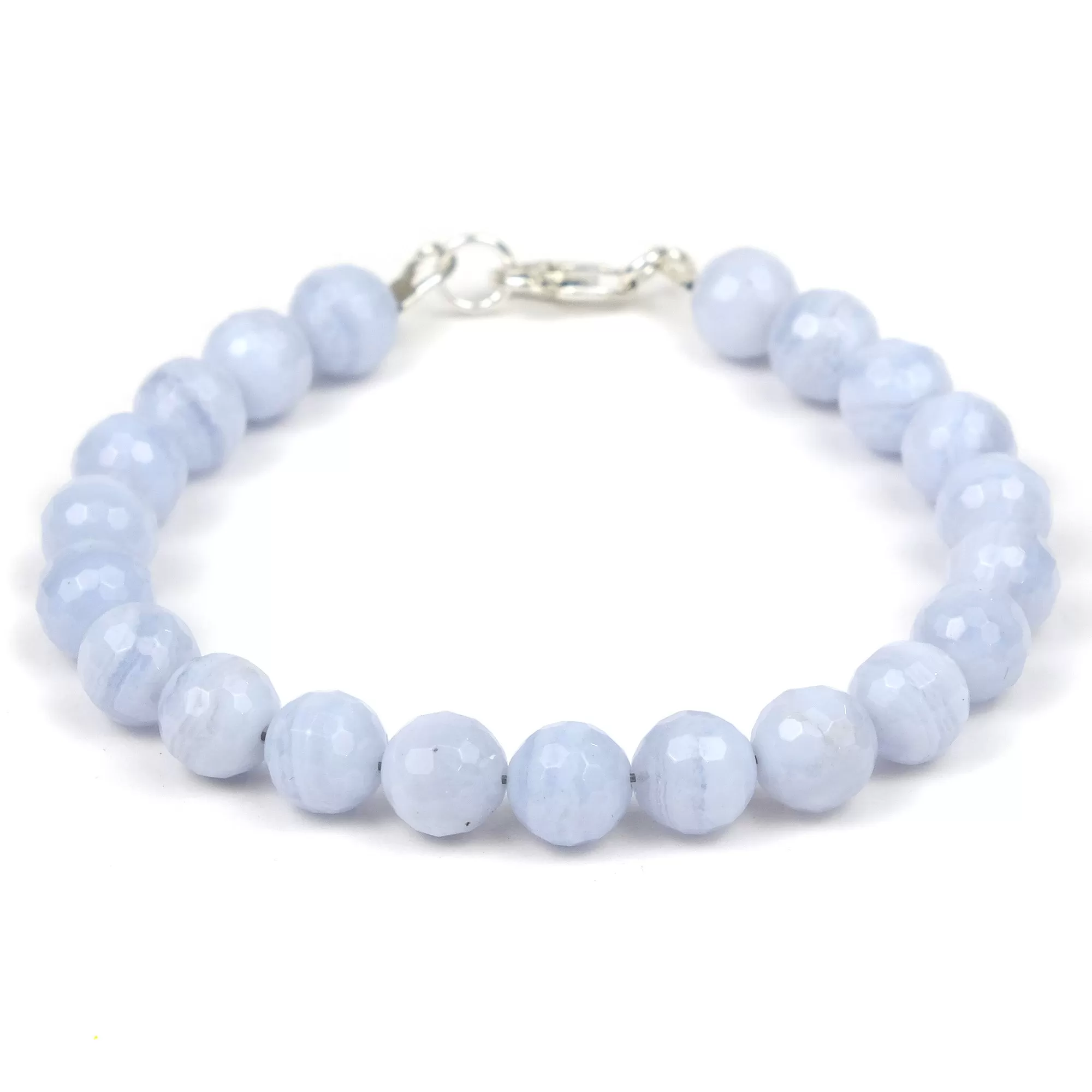 Blue Lace Agate Bracelet with Sterling Silver Trigger Clasp