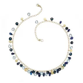 Blue Multi-Gemstone Briolette & Petal Necklace