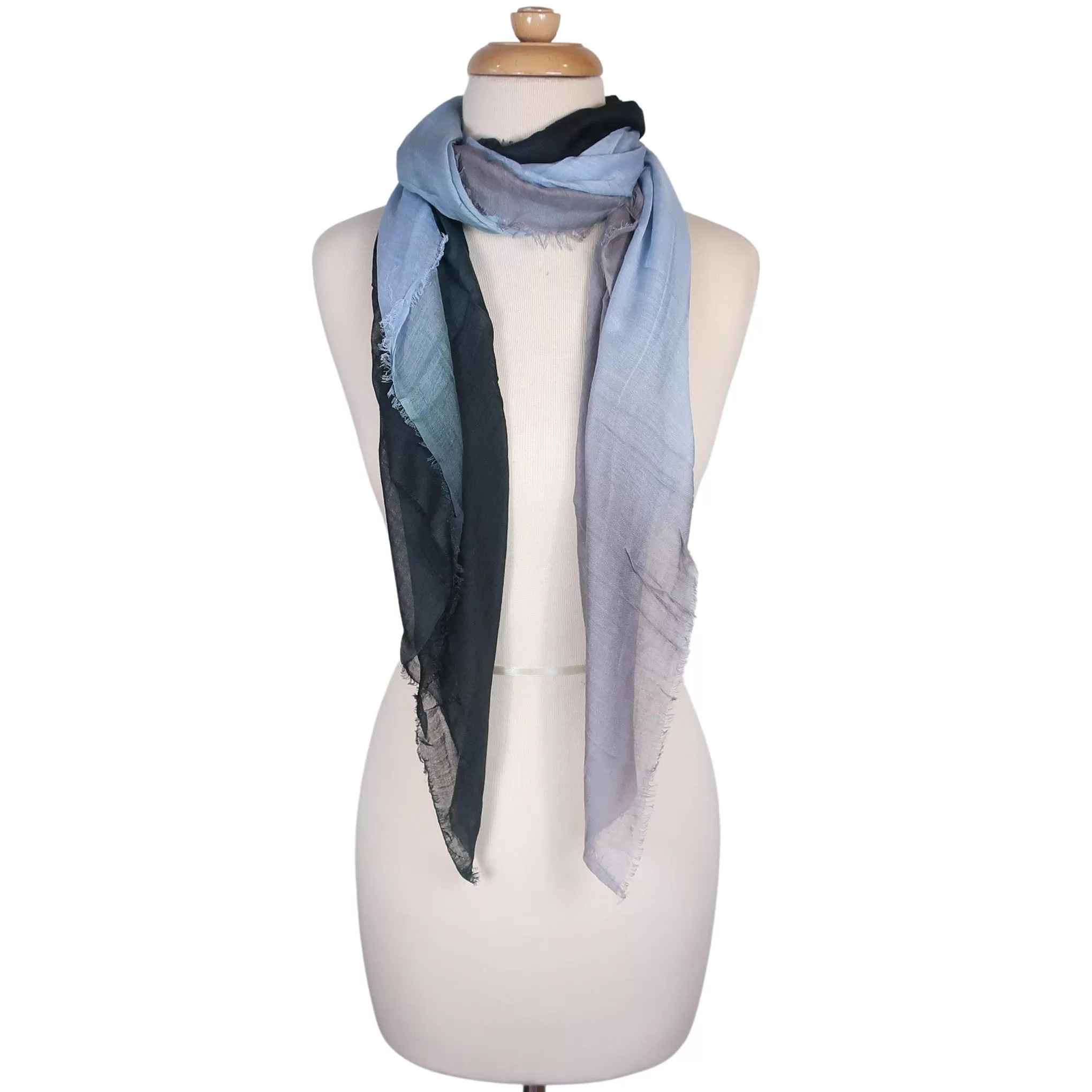 Blue Pacific Dream Cashmere and Silk Scarf in Grey Blue and Black 47 x 37