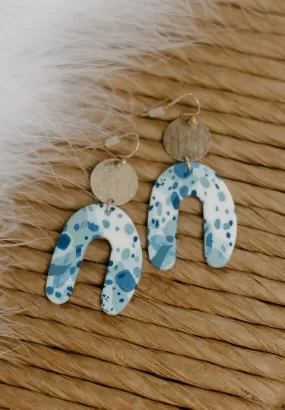 Blue Speckled Arch Earrings