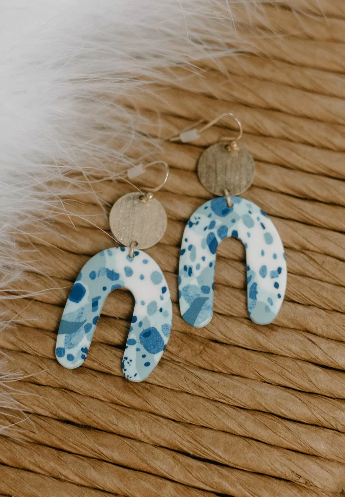 Blue Speckled Arch Earrings