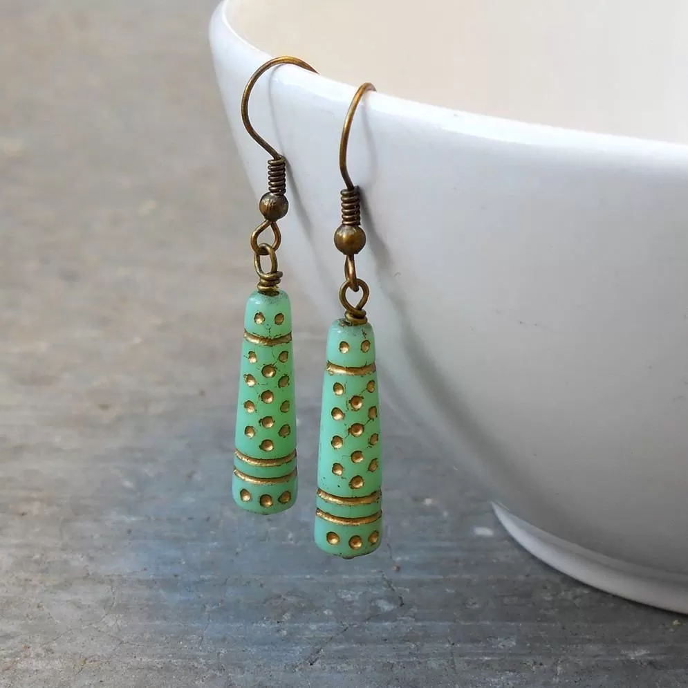 Bohemian Chic, Jade Painted Glass Earrings *Final Sale*