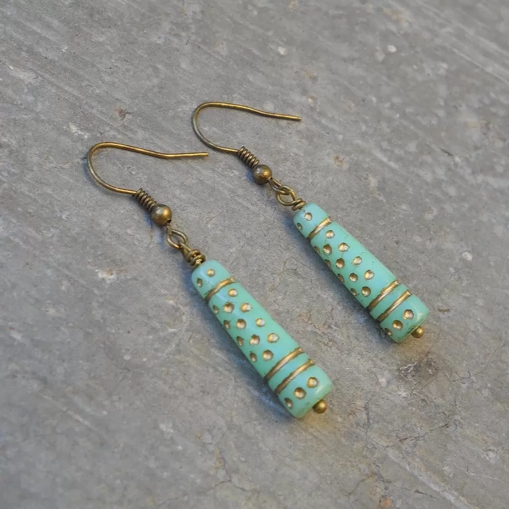 Bohemian Chic, Jade Painted Glass Earrings *Final Sale*