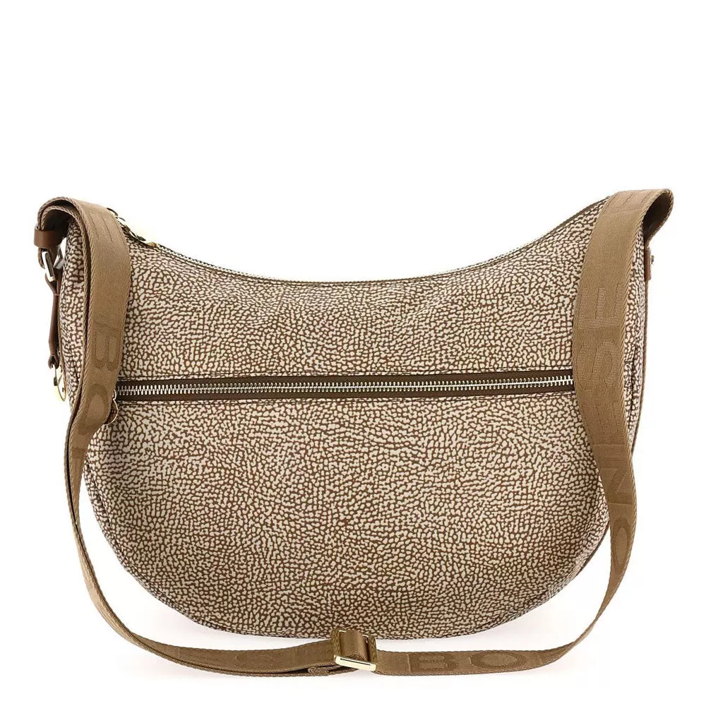 Borsa a Tracolla BORBONESE Luna Bag Middle linea Jet Op in Tessuto Colore Beige e Marrone