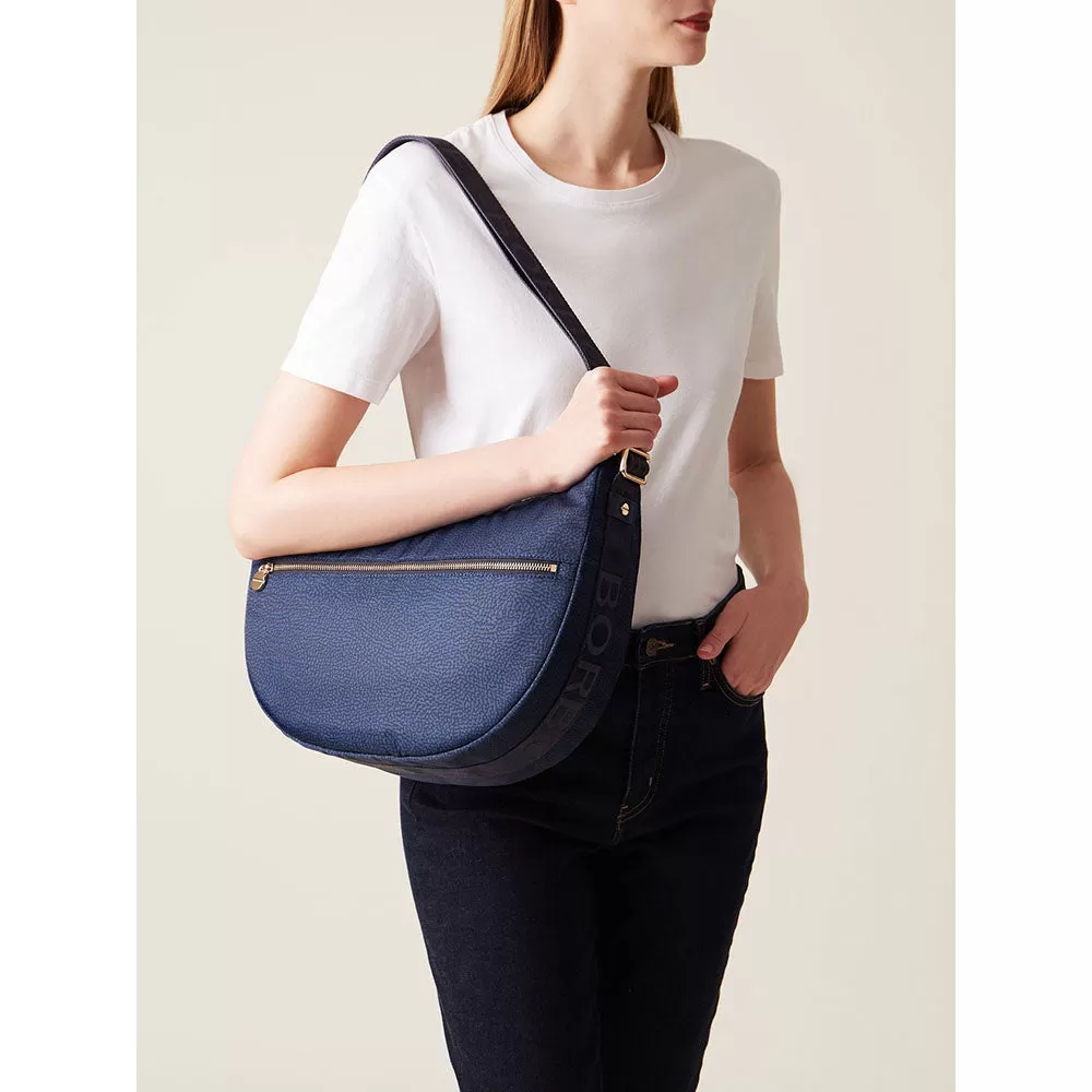 Borsa Donna a Tracolla BORBONESE Luna Bag Middle linea Jet Op in Nylon Blu