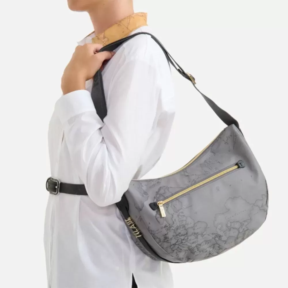 Borsa Donna Mezzaluna Media 1A Classe Alviero Martini linea Soft Generation stampa Geo Dark Grigio GV78