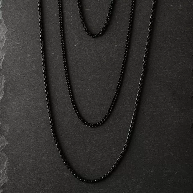 Boxed Chain Necklace Black Adjustable 50-60cm/20-24'