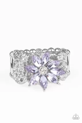 Brilliantly Blooming Purple Rhinestone Flower Ring - Paparazzi Accessories