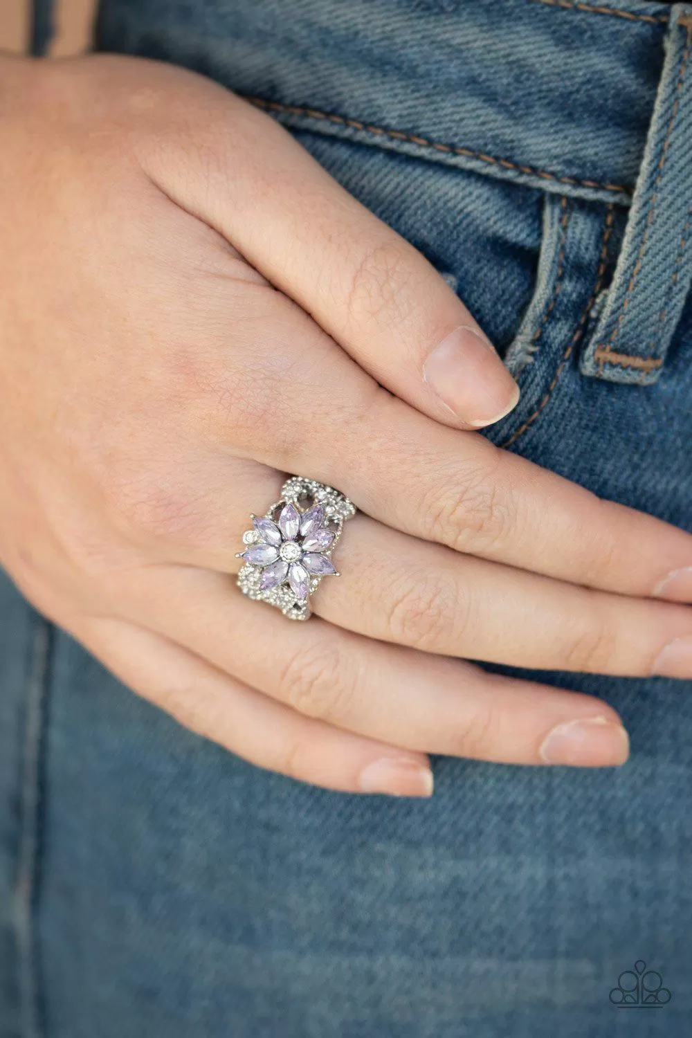 Brilliantly Blooming Purple Rhinestone Flower Ring - Paparazzi Accessories