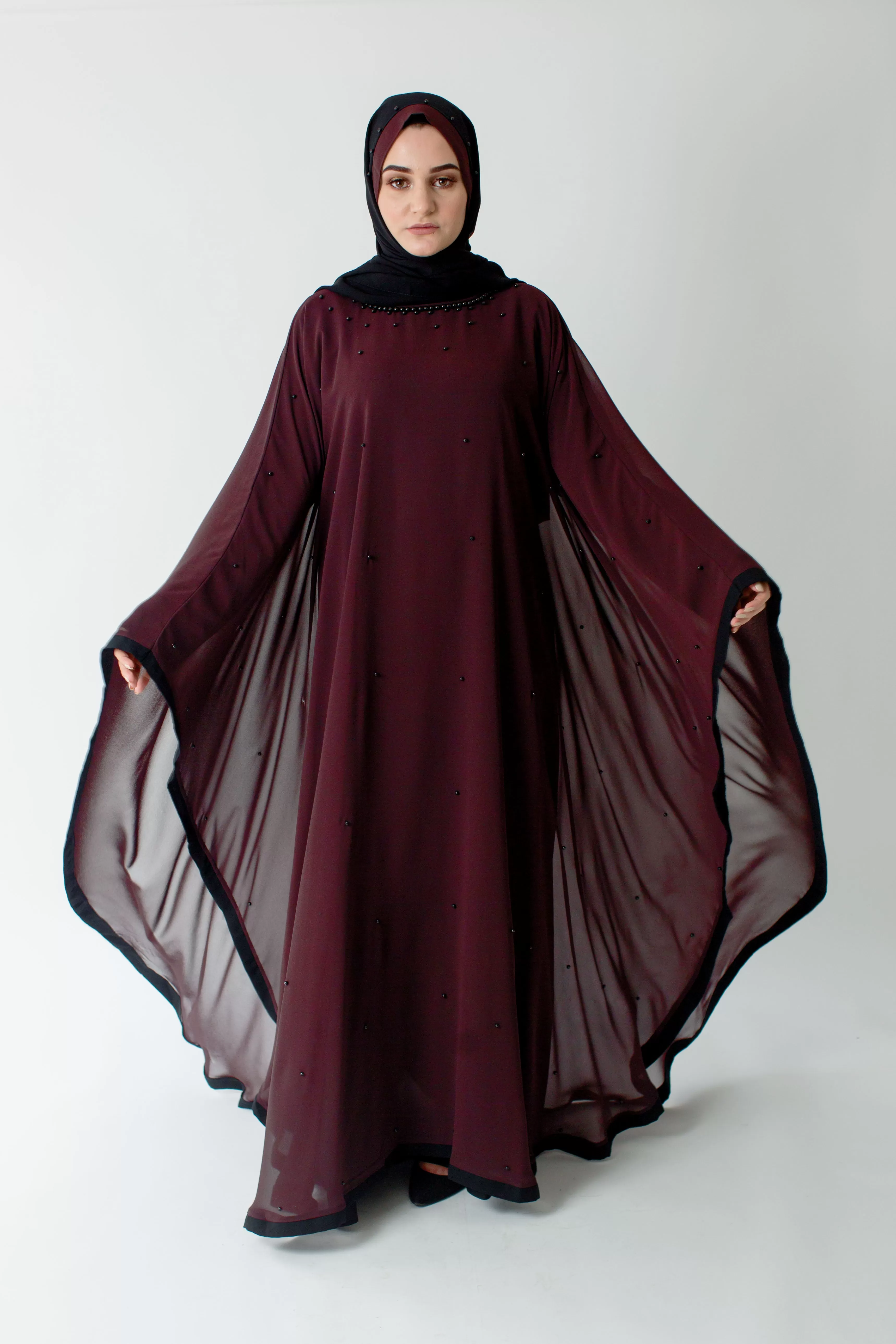 Burgundy Batwing Abaya